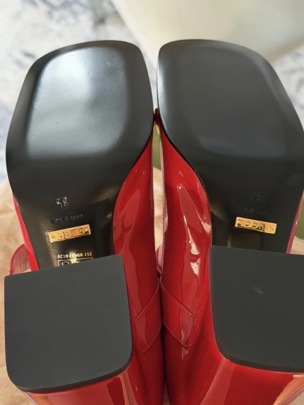 Gucci Red Patent Leather Mary Jane Block Heels with Gold Horsebit - Picture 6 of 8